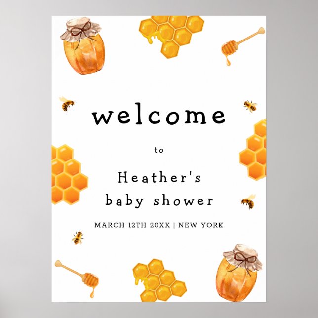 Moderne Honey Bumblebee Frame Baby Dusche Willkomm Poster (Vorne)