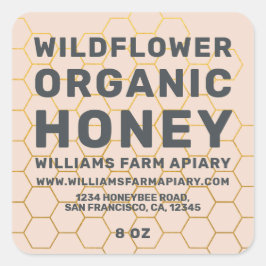 Moderne Honey Jar Label Honeybee Apiary Peach Stau Quadratischer Aufkleber