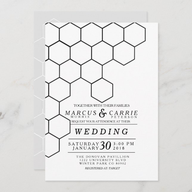 Moderne Honeycomb Wedding Einladung (Vorne/Hinten)