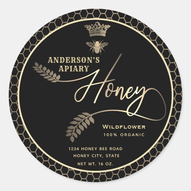 Moderne Honigjar Zweig-Königin Biene Runder Aufkleber (Vorderseite)