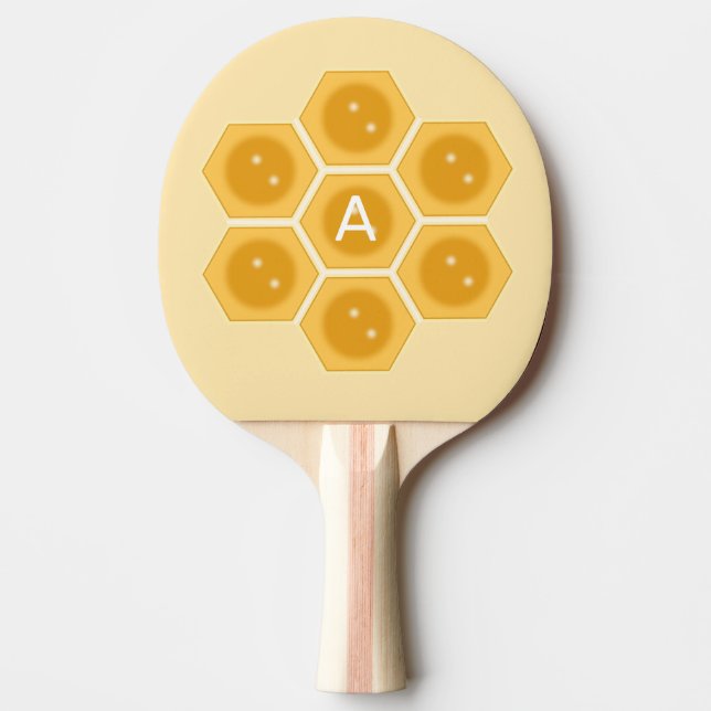 Moderne Honigwabe und Monogramm auf Elfenbein Tischtennis Schläger (Vorderseite)