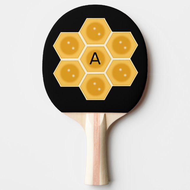 Moderne Honigwabe und Monogramm auf schwarz Tischtennis Schläger (Vorderseite)