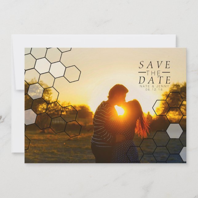 Moderne Honigwaben Save The Date | Foto (Vorderseite)
