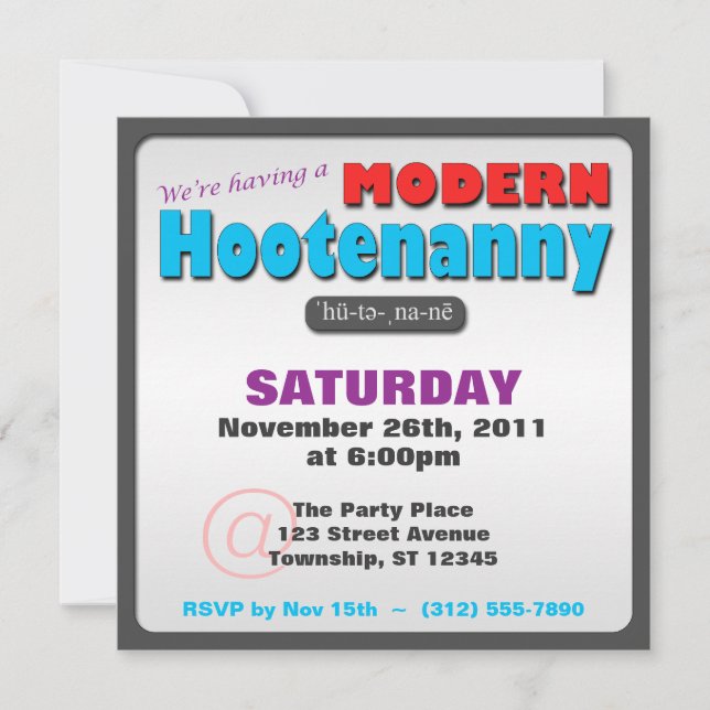 Moderne Hootenanny Square-Party Einladungen (Vorderseite)