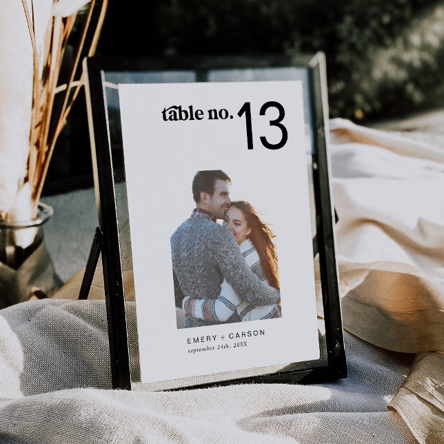 Moderne Horiz- und Vertikal-Foto-Hochzeitsstimmung Einladung (Modern Horiz + Vertical Photo Wedding Table Number)