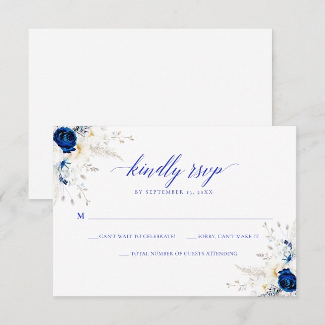 Moderne Horizon Blue Calligraphy Wedding RSVP Card Dankeskarte (Vorne/Hinten)