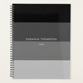 Moderne horizontale Streifen in Schwarz/Grau Planer
