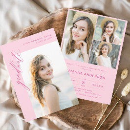 Moderne Hot-Pink-Foto-Graduierungsparty Einladung