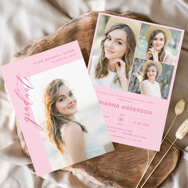 Moderne Hot-Pink-Foto-Graduierungsparty Einladung (Von Creator hochgeladen)