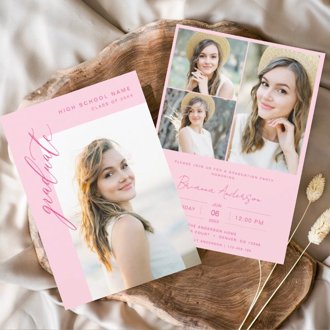 Moderne Hot-Pink-Foto-Graduierungsparty Einladung (Von Creator hochgeladen)