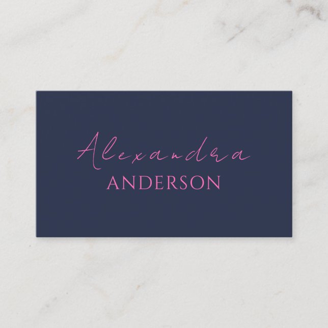Moderne Hot Pink Navy Minimalistische Typografie Visitenkarte (Vorderseite)