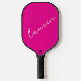 Moderne Hot Pink Schrift Name  Pickleball Schläger