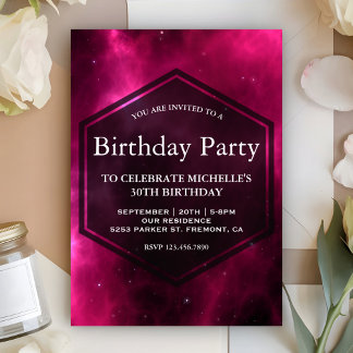 Moderne Hot Pink Space Galaxy Geburtstagsparty Einladung