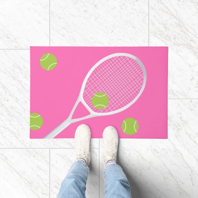 Moderne Hot Pink Tennis Racket Ball Rug Fußmatte (Indoor)