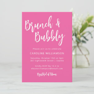 Moderne Hot Pink Trendy Script Brunch Bubbly Dusch Einladung