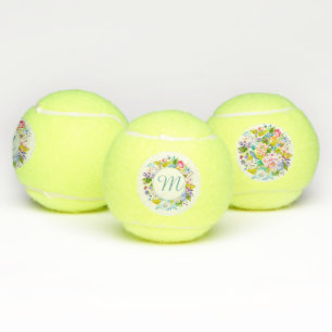 Moderne Hübsche Blumen-Monogramm-Wiedergabe im Sti Tennisbälle