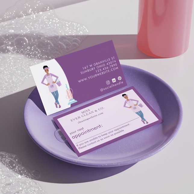 Moderne Hübsche Reinigungsdienste für Frauen Terminkarte (Modern Pretty Woman Cleaning & Maid Services Appointment Card)