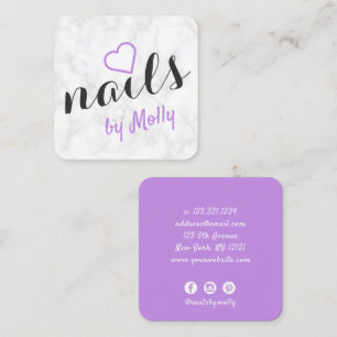 Moderne hübsche, weiße Marmor lila schwarze Näg Quadratische Visitenkarte