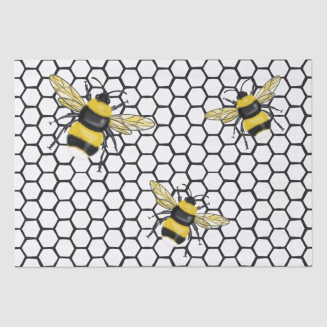 Moderne Hummeln, die über Bienenmuster fliegen Seidenpapier (Vorderseite)