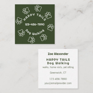 Moderne Hunde Walking Pfoten Print Circle Dunkelgr Quadratische Visitenkarte