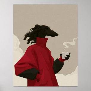 Moderne Hundekunst mit rotem Mantel Poster