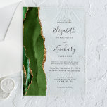 Moderne Hunter Green Gold Agate Hochzeit Acryleinladungen<br><div class="desc">Die links Seite dieses eleganten,  modernen Hochzeitseinladens besticht durch einen Jäger-grünen Aquarellstreifen mit vergoldetem Imitat-Glitzer. Der anpassbare Text kombiniert handschriftlich,  kopperplate und kursiv Schriftart in Holzkohlegrau auf einem klaren Hintergrund.</div>