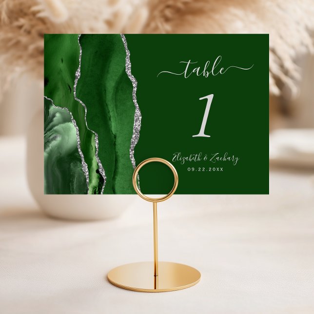 Moderne Hunter Green Silver Agate Hochzeit Tischnummer (Von Creator hochgeladen)