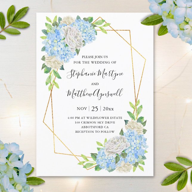Moderne Hydrangea White Roses Geometric Wedding Einladung (Von Creator hochgeladen)