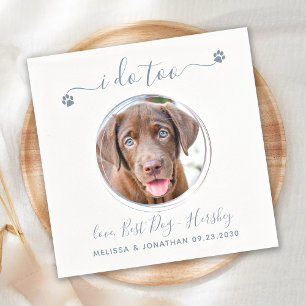 Moderne ich tue zu dumm blaues Foto Hund Hochzeit Serviette