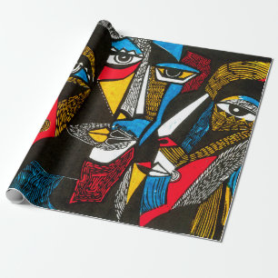 Moderne Illustration im linocut Stil. Surreal colo Geschenkpapier