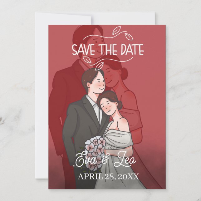 Moderne Illustrierte Hochzeitseinladung Save The Date (Vorderseite)