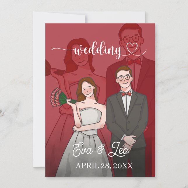 Moderne Illustrierte Hochzeitseinladung Save The Date (Vorderseite)