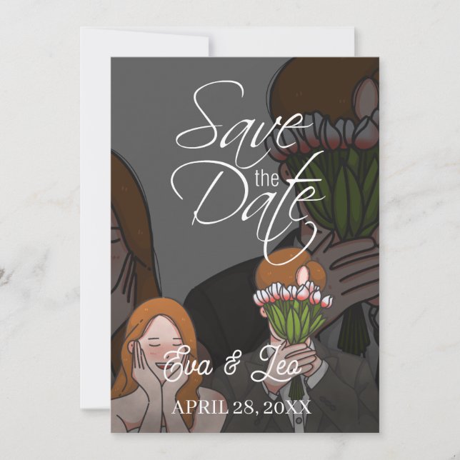 Moderne Illustrierte Hochzeitseinladung Save The Date (Vorderseite)