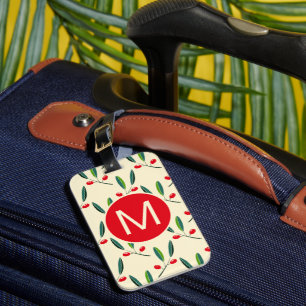 Moderne illustrierte rote Beeren Muster Monogramm Gepäckanhänger
