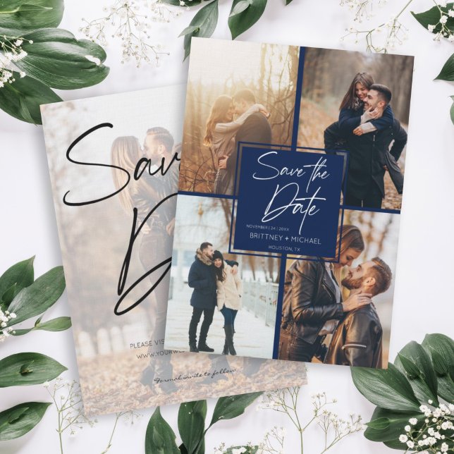Moderne Image Collage Navy Blue Save The Date (Von Creator hochgeladen)