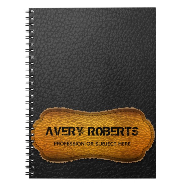 Moderne Imitat Leder Schwarz-Gelb-Design Notizblock (Vorderseite)