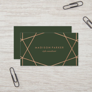 Moderne Imitat Rose Gold Geometrie auf dunkelgrüne Visitenkarte