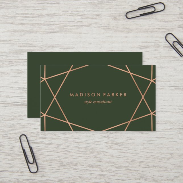 Moderne Imitat Rose Gold Geometrie auf dunkelgrüne Visitenkarte (Vorderseite/Rückseite Beispiel)