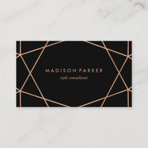 Moderne Imitat Rose Gold Geometrie auf Schwarz Visitenkarte