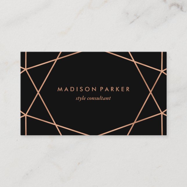 Moderne Imitat Rose Gold Geometrie auf Schwarz Visitenkarte (Vorderseite)
