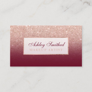 Moderne Imitat Rose Gold Glitzer Bordeaux Make-up Visitenkarte