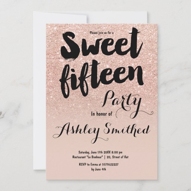 Moderne Imitat Rose Gold Glitzer Typografie Sweet  Einladung (Vorderseite)