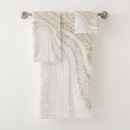 Moderne Imitate aus weißem Marmor Gold Glitzer Badhandtuch Set