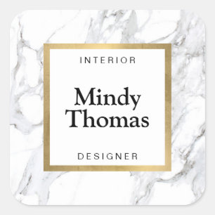 Moderne Imitate aus weißem Marmor - Goldrahmen Quadratischer Aufkleber