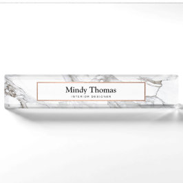 Moderne Imitate aus weißem Marmor Rose Gold Frame Namensplakette