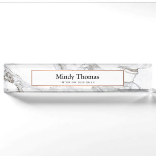Moderne Imitate aus weißem Marmor Rose Gold Frame Namensplakette