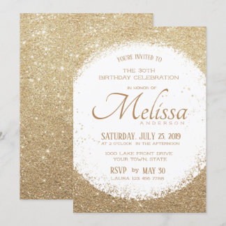 Moderne Imitate Glitzer Gold und White Birthday Ei Einladung