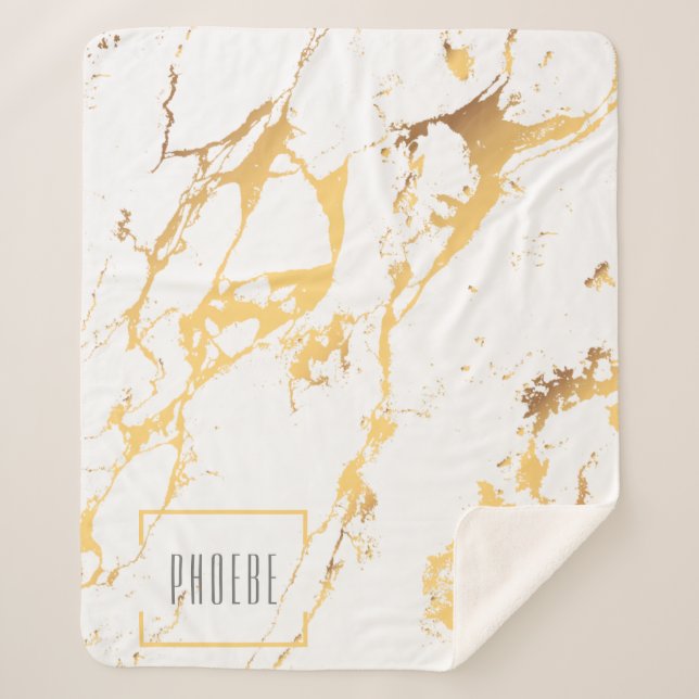 Moderne Imitate Gold Abstraktes Muster Sherpadecke (Vorderseite)