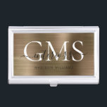 Moderne Imitate Gold Brushed Metal 3 Monogramm-Scr Visitenkarten Dose<br><div class="desc">Moderne klassische Imitate Gelb-Gold-Bürstenmetall Monogram-Script-Business-Card</div>