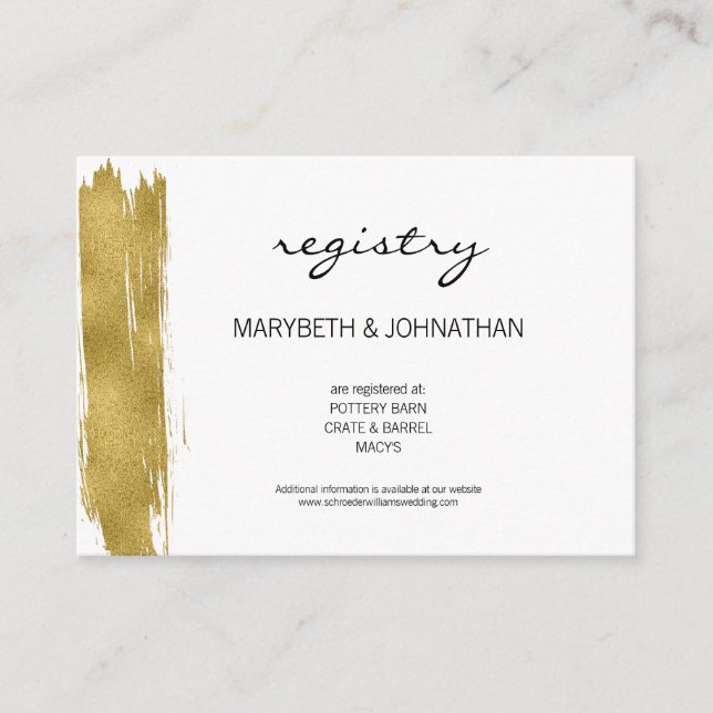 Moderne Imitate Gold Brushstroke Wedding Card Begleitkarte (Vorderseite)